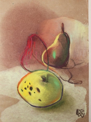 Pomme jaune et poires trio 24x30